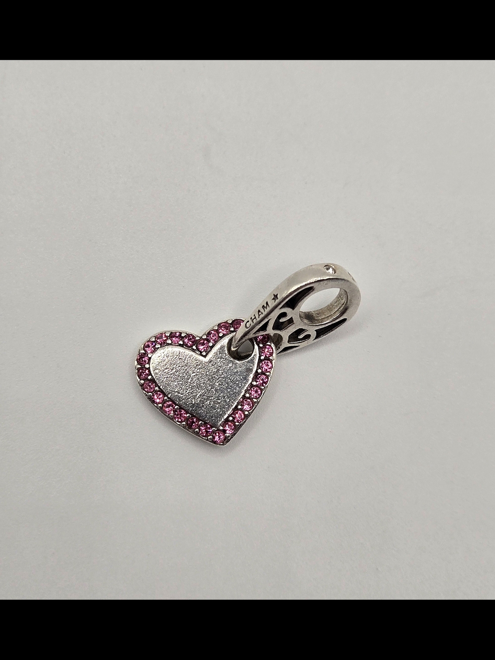 Chamilia "Mom" Heart Dangle Charm – Pink Swarovski Crystals | Sterling Silver